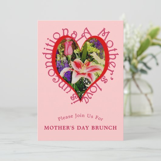 Moederdag Roze Bloemige Liefde Brunch Uitnodiging (Staand voorkant)