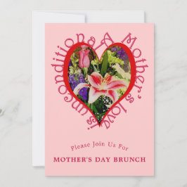 Moederdag Roze Bloemrijke Liefde Brunch Uitnodigin Feestdagenkaart