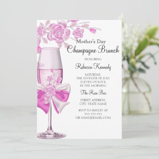Moederdag  Roze Champagne Brunch 2 Kaart (Staand voorkant)