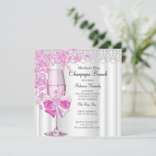 Moederdag  Roze Champagne Brunch 2a Kaart (Staand voorkant)