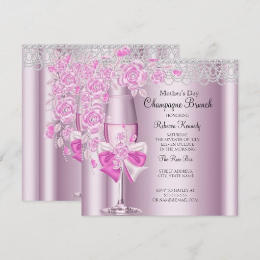 Moederdag  Roze Champagne Brunch 2B Kaart (Voorkant / Achterkant)