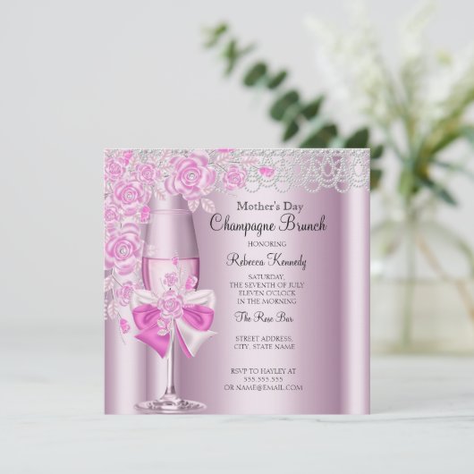 Moederdag Roze Champagne Brunch 2B Kaart (Staand voorkant)