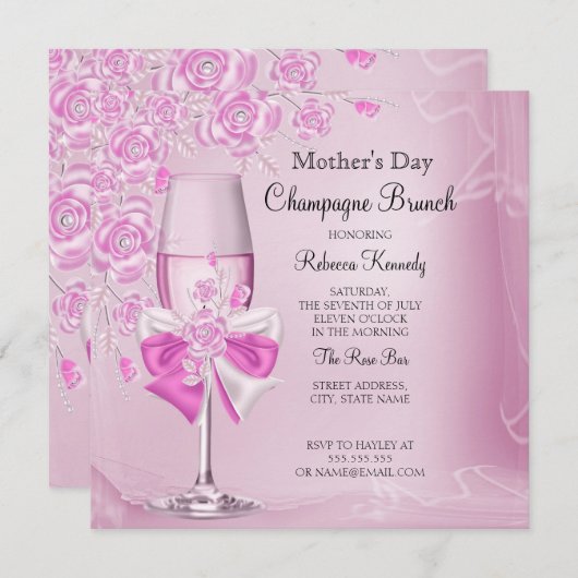 Moederdag Roze Champagne Brunch Kaart (Voorkant / Achterkant)