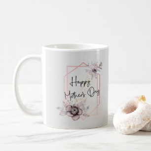 Moederdag Roze en Grijs Bloemmotief met Foto Koffiemok