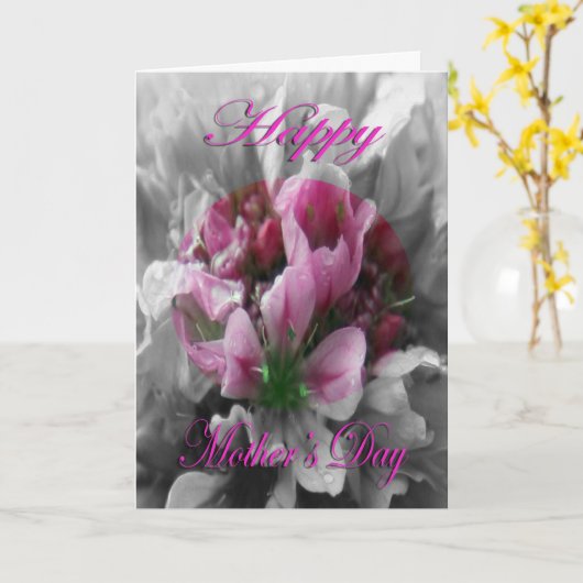 Moederdag Roze en groene bloem Kaart (Gele Bloem)