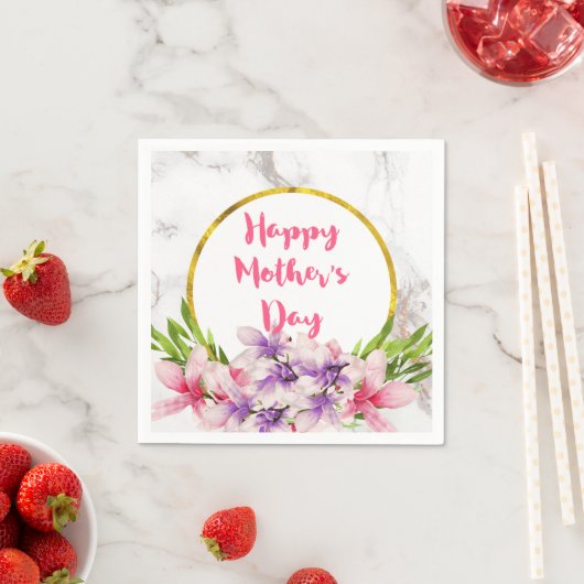 Moederdag Roze en Paarse Waterverf Magnolias Servetten (Insitu)