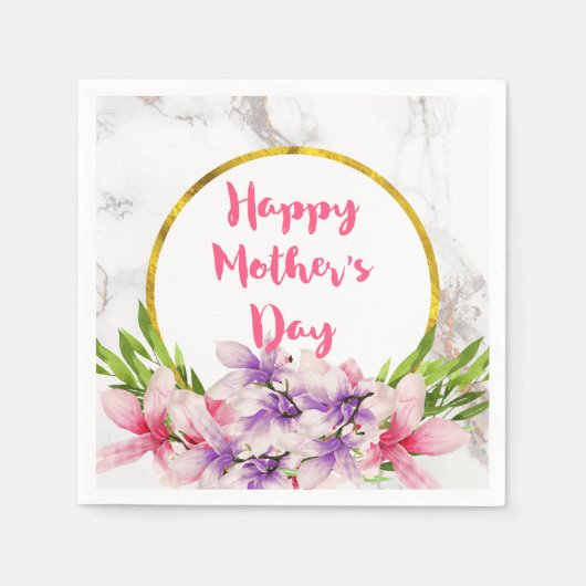 Moederdag Roze en Paarse Waterverf Magnolias Servetten (Voorkant)