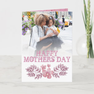 Moederdag Roze Floral fotokaart Kaart
