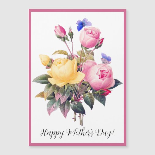 Moederdag Roze gele rozen Paarse vlinder (Voorkant)