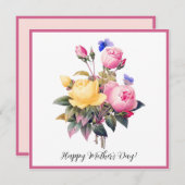 Moederdag Roze gele rozen Paarse vlinder Feestdagenkaart (Voorkant / Achterkant)