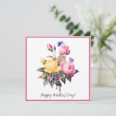 Moederdag Roze gele rozen Paarse vlinder Feestdagenkaart (Staand voorkant)