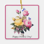 Moederdag Roze gele rozen Paarse vlinder Keramisch Ornament (Voorkant)