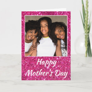 Moederdag Roze Glitter Cherned Family Foto Kaart