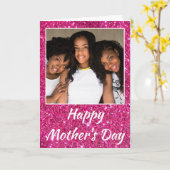 Moederdag Roze Glitter Cherned Family Foto Kaart (Gele Bloem)