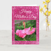 Moederdag Roze Glitter Hibiscus Flower Foto Kaart (Gele Bloem)