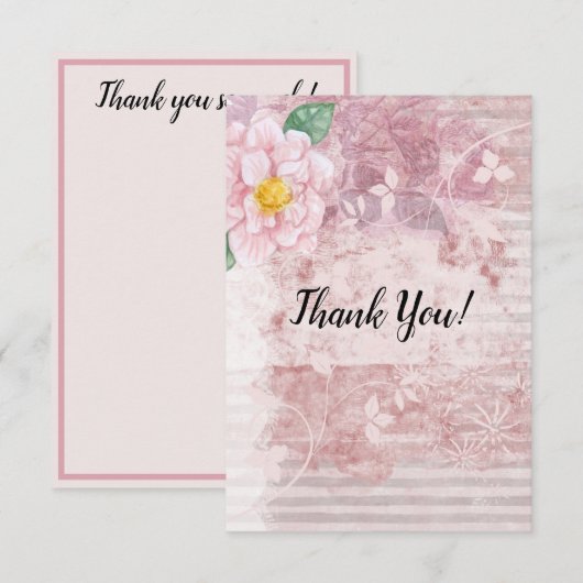 Moederdag  roze groene bloemen bedankkaart (Voorkant / Achterkant)