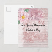 Moederdag  roze groene bloemen briefkaart (Voorkant / Achterkant)