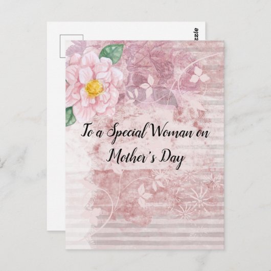 Moederdag roze groene bloemen briefkaart (Voorkant / Achterkant)