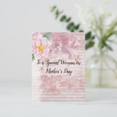 Moederdag roze groene bloemen feestdagenkaart (Staand voorkant)