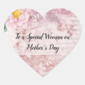 Moederdag  roze groene bloemen hart sticker (Voorkant)