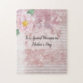 Moederdag  roze groene bloemen legpuzzel (Verticaal)