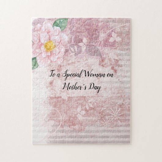 Moederdag  roze groene bloemen legpuzzel (Verticaal)