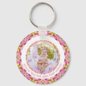 Moederdag  Roze Groene Ster Custom Foto Sleutelhanger (Voorkant)