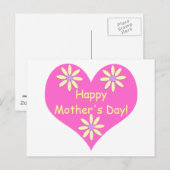 Moederdag Roze Hart en Gele Bloemen Briefkaart (Voorkant / Achterkant)