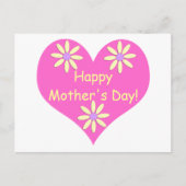 Moederdag Roze Hart en Gele Bloemen Briefkaart (Voorkant)