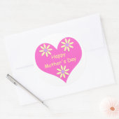 Moederdag Roze Hart en Gele Bloemen Ronde Sticker (Envelop)