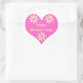 Moederdag Roze Hart en Gele Bloemen Ronde Sticker (Tas)