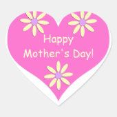 Moederdag Roze Hart en Gele Bloemen Sticker (Voorkant)