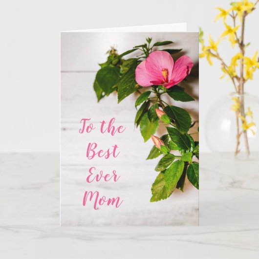 Moederdag Roze Hibiscus Beste Mama Ooit Kaart (Gele Bloem)