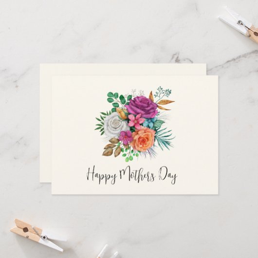 Moederdag Roze, Oranje en witte rozen Kaart (Voorkant / Achterkant in situ)