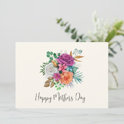 Moederdag Roze, Oranje & Witte Rozen  Kaart (Staand voorkant)