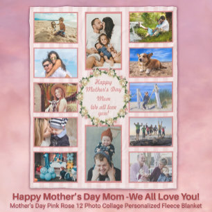 moederdag Roze Rose Foto Collage Fleece Blanket Deken