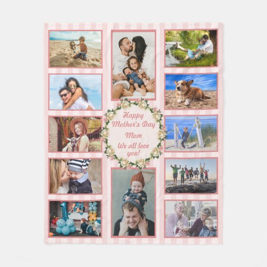 Moederdag Roze Rose Fotocollage Fleece Deken (Voorkant)