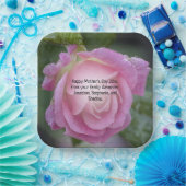 Moederdag Roze Roze Strappen Floral Foto Papieren Bordje (Feest)