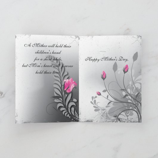 Moederdag roze rozen kaart (Binnen)