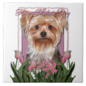 moederdag - Roze Tulips - Yorkshire Terrier Tegeltje (Voorkant)