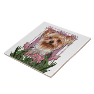 moederdag - Roze Tulips - Yorkshire Terrier Tegeltje