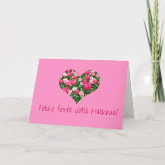 moederdag roze tulp harten kaart italiaans (Voorkant)