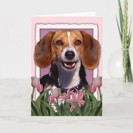 Moederdag - Roze Tulpen - Beagle Kaart (Voorkant)