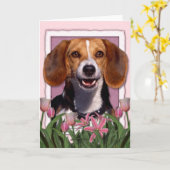 Moederdag - Roze Tulpen - Beagle Kaart (Gele Bloem)