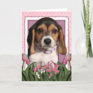 Moederdag - Roze Tulpen - Beagle Puppy Kaart