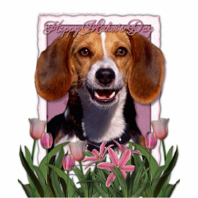 moederdag - Roze Tulpen - Beagle Staand Fotobeeldje (Voorkant)