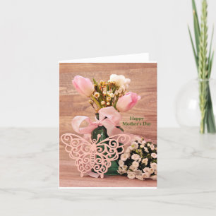 Moederdag roze tulpen bedankkaart