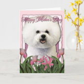 Moederdag - Roze Tulpen - Bichon Frise Kaart (Gele Bloem)