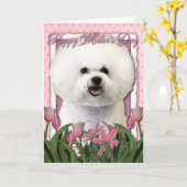 Moederdag - Roze Tulpen - Bichon Frise Kaart (Gele Bloem)