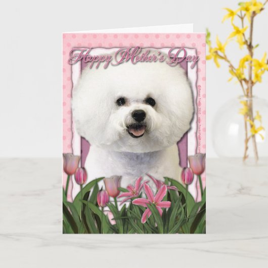 Moederdag - Roze Tulpen - Bichon Frise Kaart (Gele Bloem)